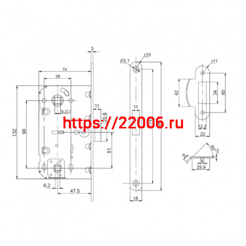 Защелка Punto (Пунто) врезная PL96WC-50/BL ABG (бронза) фото 3