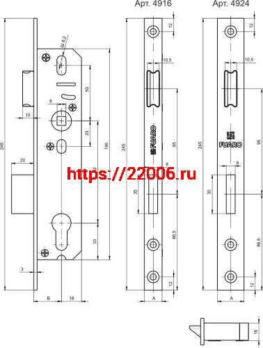 Корпус Fuaro (Фуаро) узкопрофильного замка с защелкой PROF4916-25/92 CP хром фото 3 Корпус Fuaro (Фуаро) узкопрофильного замка с защелкой PROF4916-25/92 CP хром фото 3