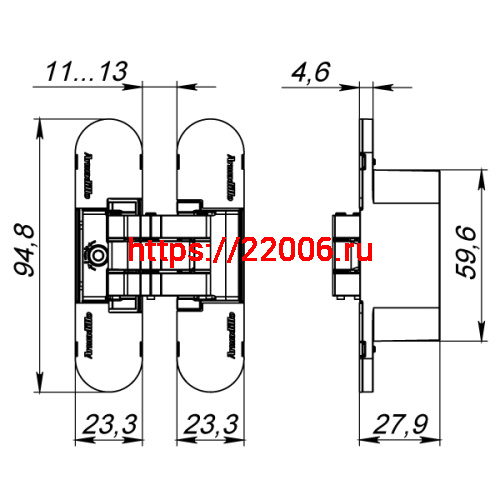 Петля Armadillo (Армадилло) скрытой установки U3D4000 SG (9540UN3D) мат. золото фото 5