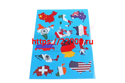 Наклейки: флаги в виде материков MV22A4C002 (13 элементов)(21х30)