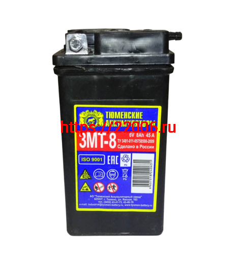 Аккумулятор  6В  8 А/ч, г.Тюмень (3 МТ-8 "Лидер") (83 x 141 x 77) симетрич. пол., Кислот.Сухозаряд.