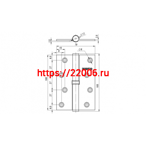 Петля Punto (Пунто) съемная IN4100SL AC левая (113-4 100х70х2.5) медь фото 3
