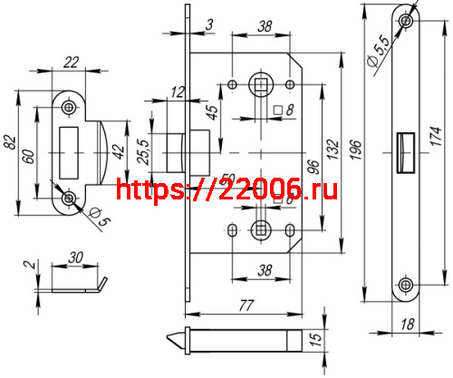 Защелка Fuaro (Фуаро) PLASTP96WC-50 (P96WC-50) GP латунь фото 3