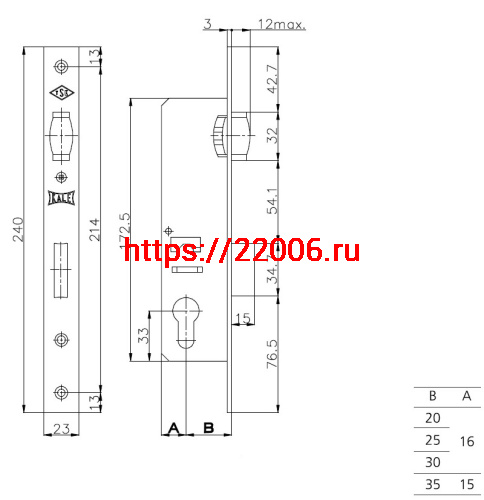 Корпус Kale kilit (Кале килит) узкопрофильного замка с роликовой защёлкой 155 (30 mm) w/b (никель) фото 3 Корпус Kale kilit (Кале килит) узкопрофильного замка с роликовой защёлкой 155 (30 mm) w/b (никель) фото 3