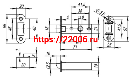 Защелка Fuaro (Фуаро) врезная PLASTIC P22-45-25 GP латунь фото 3 Защелка Fuaro (Фуаро) врезная PLASTIC P22-45-25 GP латунь фото 3