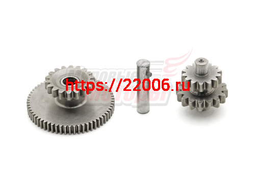 Вал промежуточный привода электростартера(двойной) в компл. с шестер(двойной)(18/62+14/16 зуб, для электр-в с 9 шлицами)157FMI(125сс)-167FMM(250сс) Вал промежуточный привода электростартера(двойной) в компл. с шестер(двойной)(18/62+14/16 зуб, для электр-в с 9 шлицами)157FMI(125сс)-167FMM(250сс)