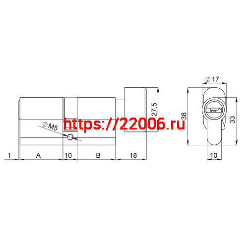 Цилиндровый Fuaro (Фуаро) механизм (200 ZM/110) 2000ZM Knob 110 (50+10+50) BL-24 черный 5Key с вертушкой фото 3