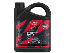 Масло LAVR MOTO GT STREET для 4т двиг., синтетика. SAE10 W40,  API SM, JASO MA 2, 4литра. (Ln7726)