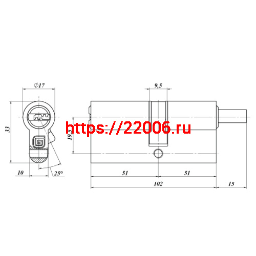 Цилиндровый механизм Guardian (Гардиан) с вертушкой GB 102 мм (51/51V) Ni никель 5 кл. /128:4839/ фото 2 Цилиндровый механизм Guardian (Гардиан) с вертушкой GB 102 мм (51/51V) Ni никель 5 кл. /128:4839/ фото 2