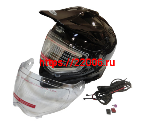 Шлем кроссовый со стеклом (туринг) СНЕГОХОДНЫЙ COBRA EC H331, черный, с ПОДОГРЕВОМ ВИЗОРА, размер M